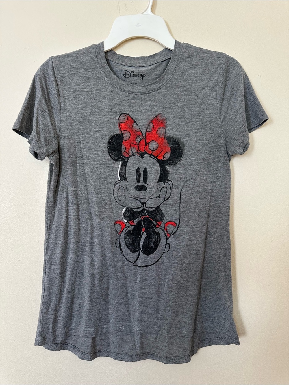Disney Women’s ' Gray Tee with Minnie Mouse and Red Polka-Dot Bow